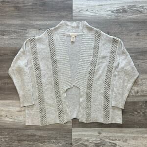 Sundance Light Gray Womens L Open Front Knit Ribbon Vertical Crochet‎ Cardigan